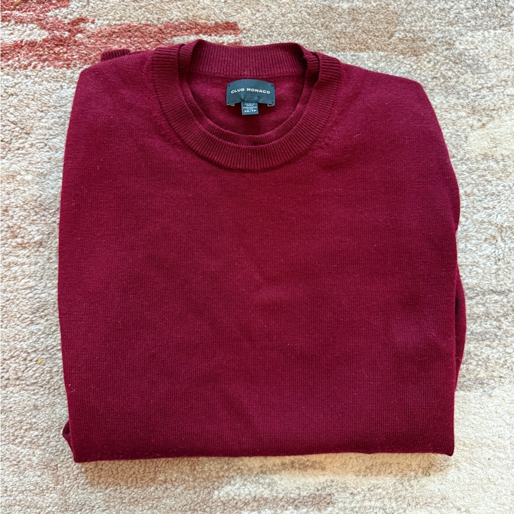Club Monaco Crew Neck Extra Fine Merino Wool Sweater XS Crimson Maroon